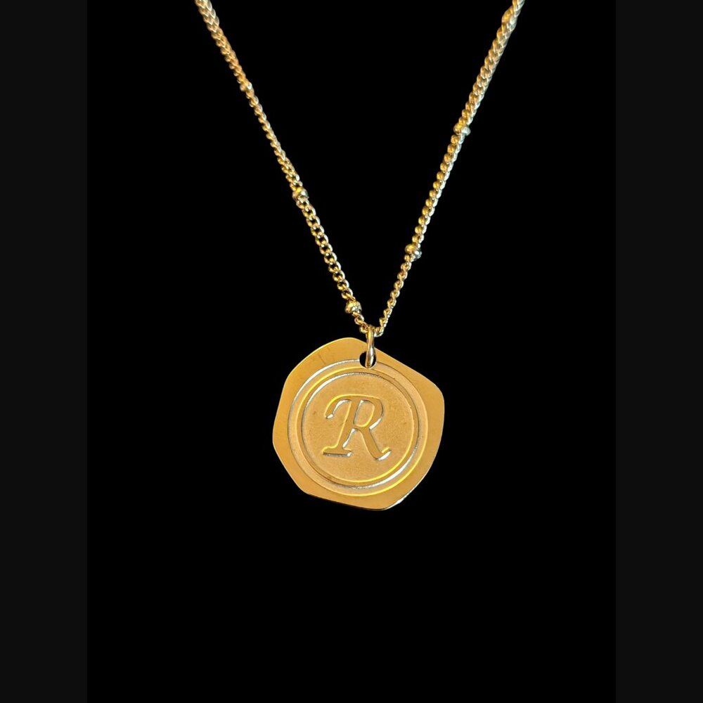 Savvy CIE Initial R 22k Gold Plated 18.4mm Pendant 18.5" Chain Necklace